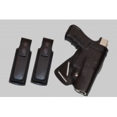 GLOCK 17 22 Small of Back Leather Holster & Two Single Mag Pouches